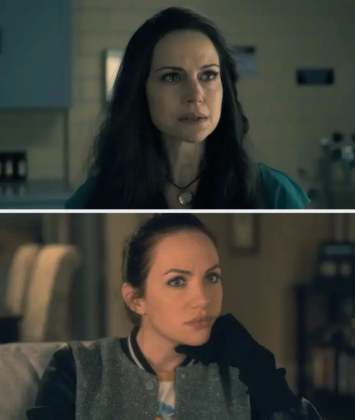 1. Carla Gugino as Olivia and Kate Siegel as Theo Crain in The Haunting of Hill House