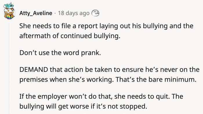 When OP files a complaint to their company's HR, she shouldn't use the term 'prank'