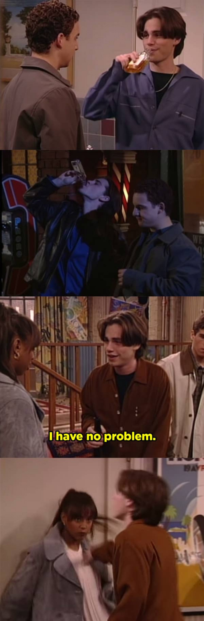 18. Boy Meets World: With no prior knowledge that alcoholism runs in his family, Shawn began drinking heavily and then pushed his girlfriend into a door.