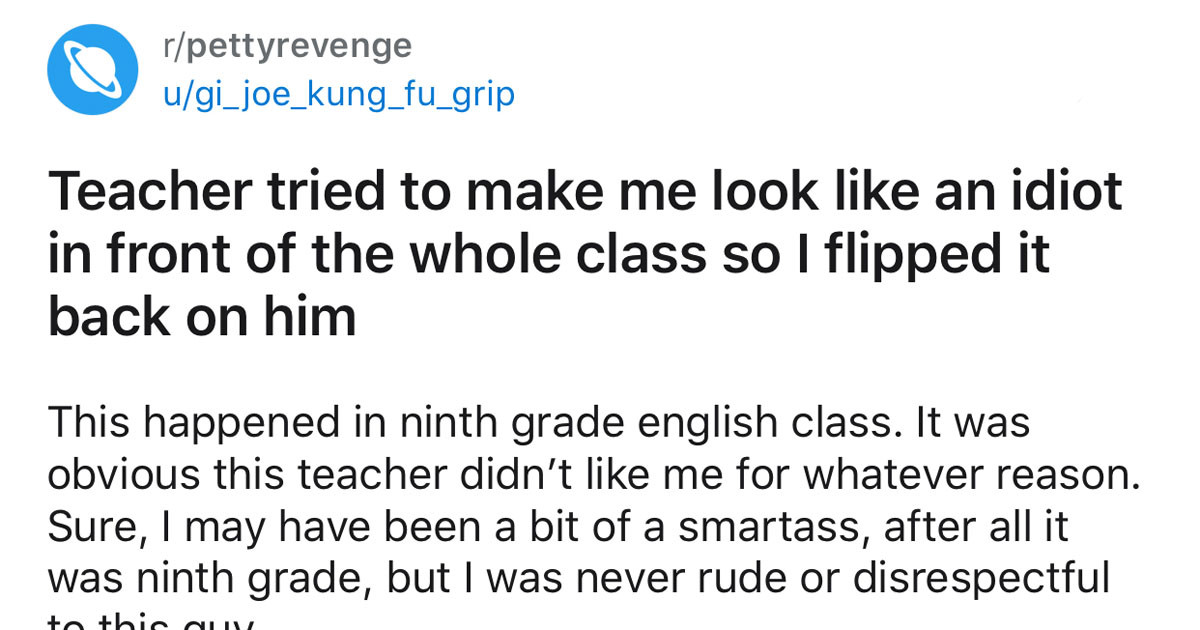 Teacher Who Tries To Embarrass Student In Front Of Entire Class Gets 