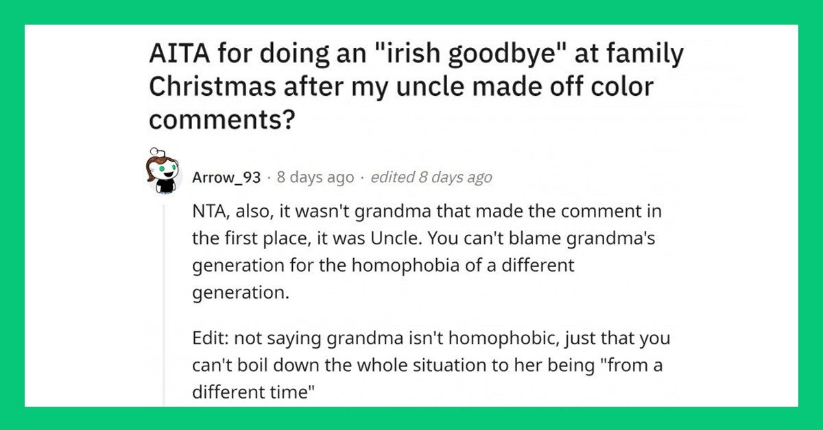 Woman Vents To Redditors Over Homophobic Remarks Made by Her Family At Christmas
