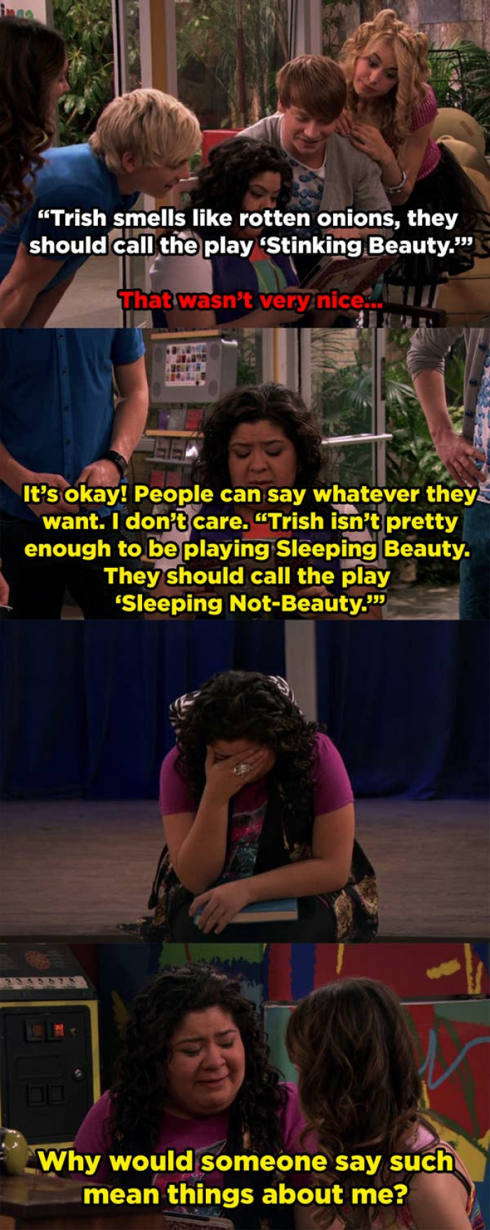 8. Austin & Ally: Due to her appearance, Trish became the target of cyberbullies.