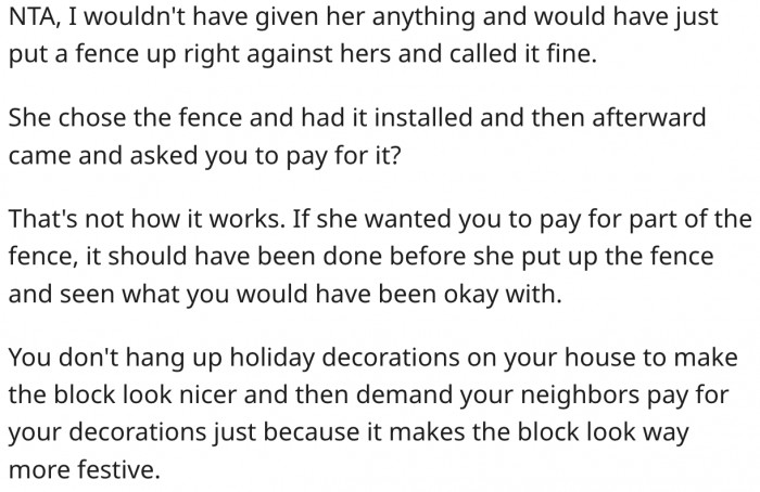 4. She should put another fence against the one her neighbour erected.