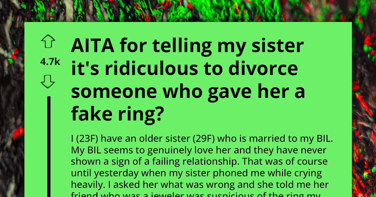 Woman Tells Older Sister It's Ridiculous To Divorce Her Husband Just Because She Was Given Moissanite Ring Instead Of Diamond, Gets Tagged As A-Hole