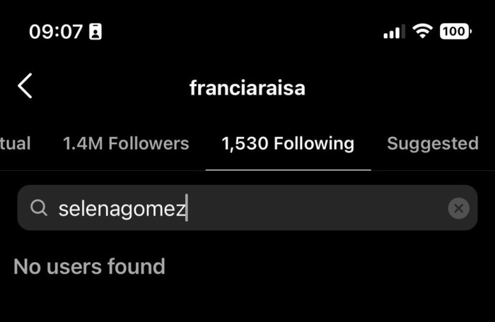 After the E! News post, fans were quick to point out that Francia is no longer following Selena on Instagram.