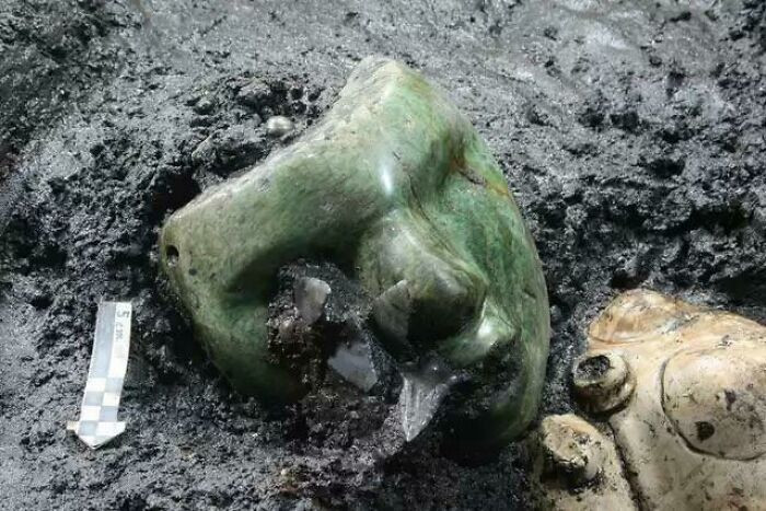 38. Years Old Green Serpentine Stone Mask Found At The Base Of Pyramid Of The Sun, Teotihuacán, Mexico