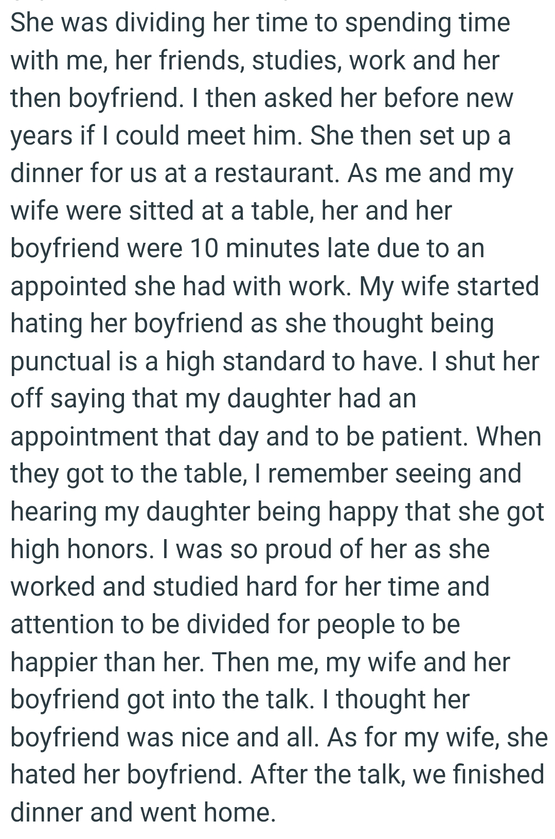 OP's wife thought being punctual is a high standard to have