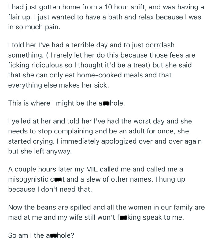 OP berated his wife to tears for requesting for a home-cooked meal. Now she won’t talk to him anymore