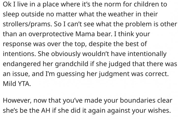 17. Her mother-in-law won't intentionally endanger her grandchild.