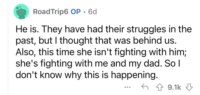 The wife has an issue with OP and his dad, not her son.