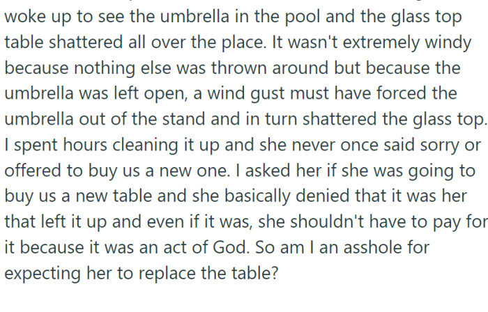 An unexpected storm swept through their town that night. When the family awoke, they found their patio in disarray