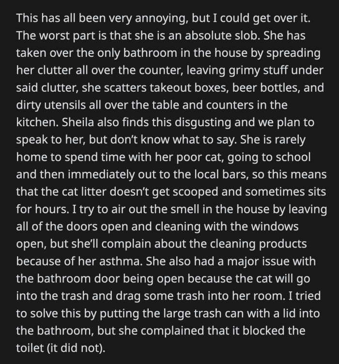 She also asked OP and Sheila to keep their dogs strictly in their room to prevent any additional accidents after her cat scratched OP's dog unprovoked
