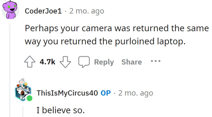 At least someone had returned her her camera