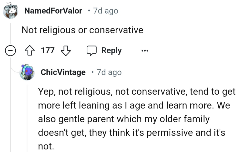 The Redditor is a non-religious individual and holds liberal views.