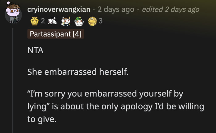 If OP really feels like apologizing, she can't go wrong with this one