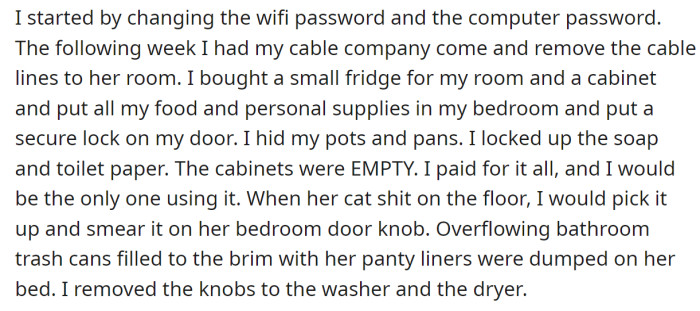 The OP explained what her revenge included: