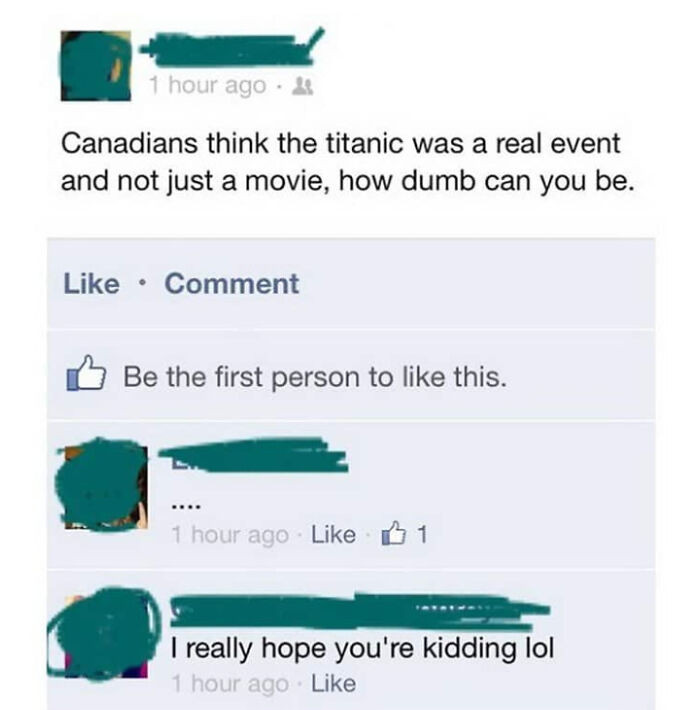 3. Canadians thinking the titanic really happened