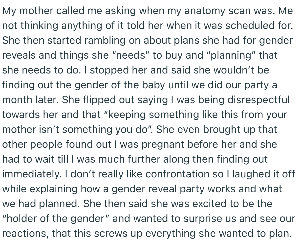 Expectant Mom Defends Her Right To Plan Gender Reveal Party Against Overzealous Grandma In Waiting 1477