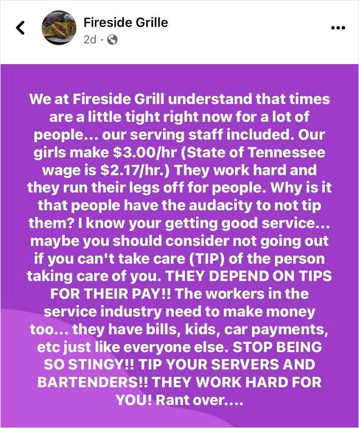 7. “We can’t pay our workers, so how dare you not tip them?”