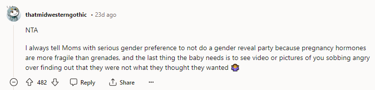 not do a gender reveal party because pregnancy hormones are more fragile than grenades