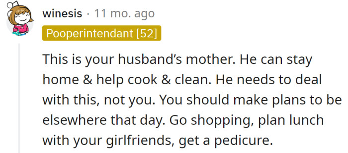 One Redditor suggested the OP's husband could help