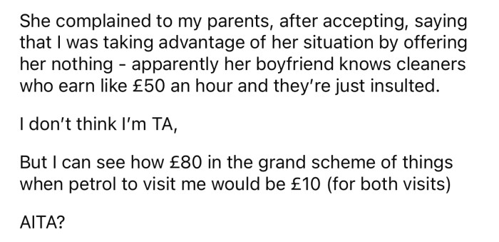 Despite accepting the job offer, the sister decided to complain to their parents about OP's 'insulting' offer.