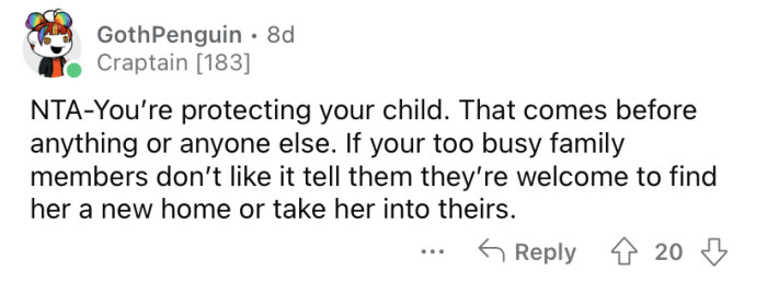 "You're protecting your child."
