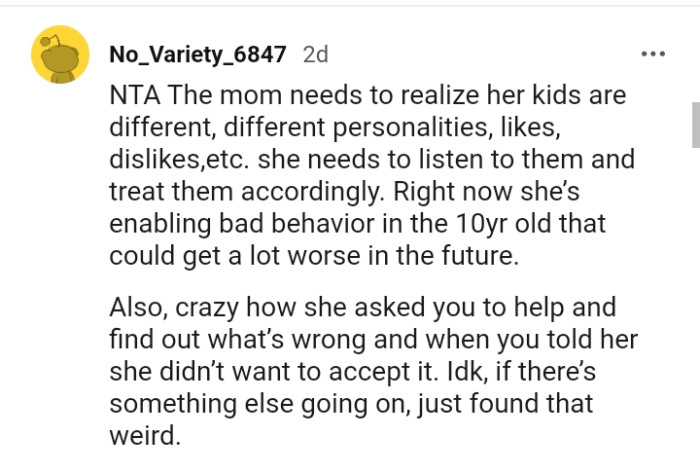 She is enabling the bad behavior which is the 10 year old is exhibiting