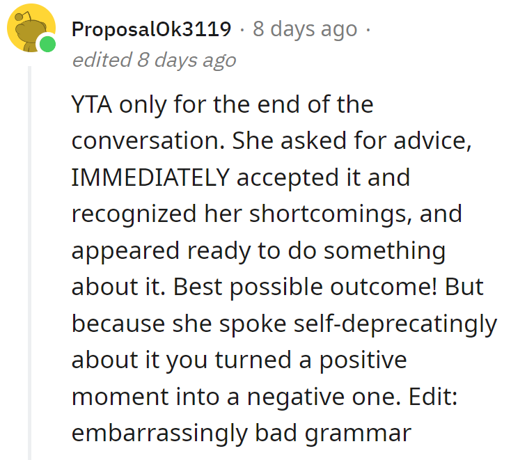 YTA for turning a gold medal moment into a silver lining critique.
