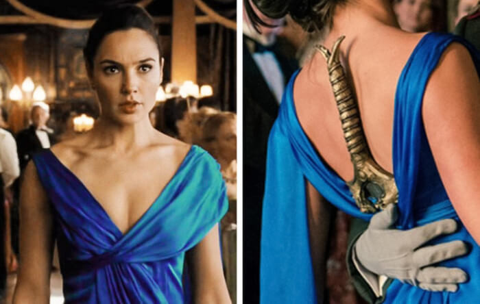 5. It is unclear how Wonder Woman carried a huge sword on her back.