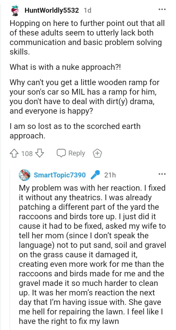 The OP says his problem was with the MIL's reaction