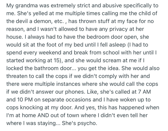 OP described her grandmother as a psycho who has made their life a living hell