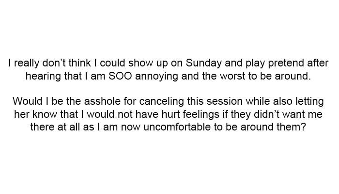 Would I be the asshole for canceling this session