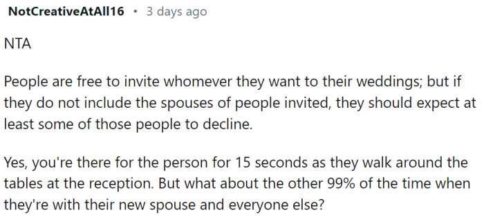 "People are free to invite whomever they want to their weddings, but..."