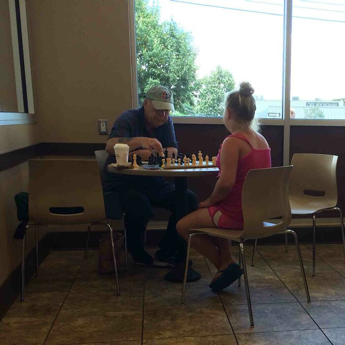 3. Every day, without fail, I spot this gentleman at Dunkin' Donuts engrossed in a game of chess and patiently imparting his wisdom to youngsters, teaching them the intricacies of the game.