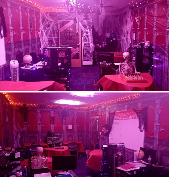 This entire room is Halloween themed and we're living for it.