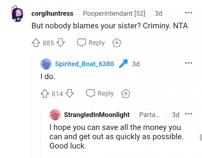 The OP does blame her sister