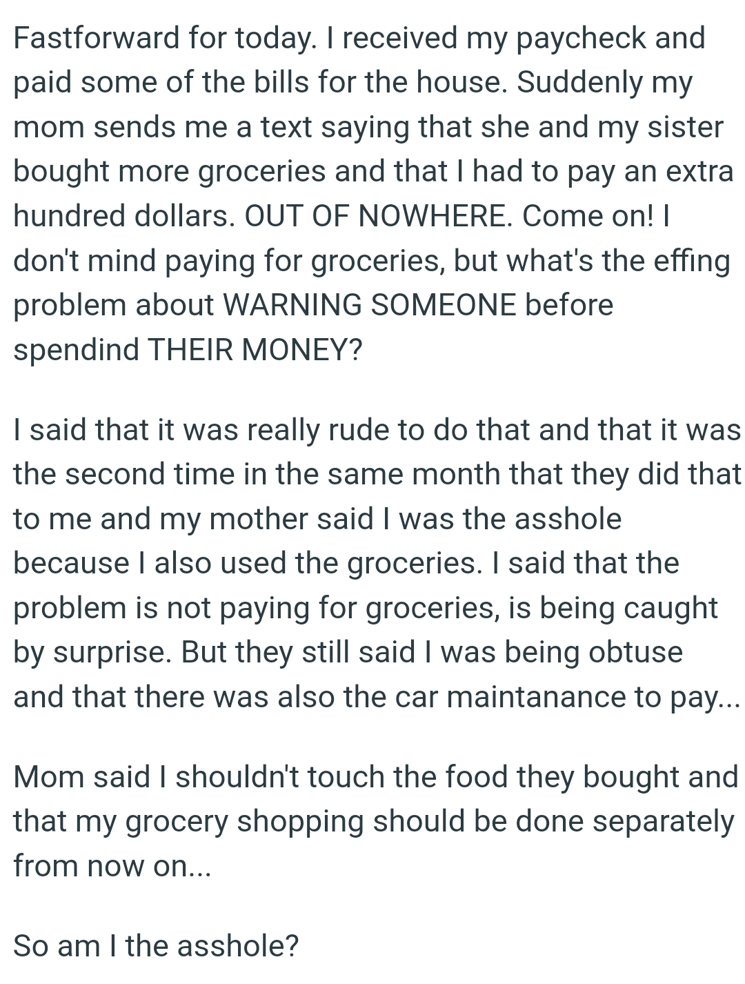 The problem is not paying for groceries, but being caught by surprise