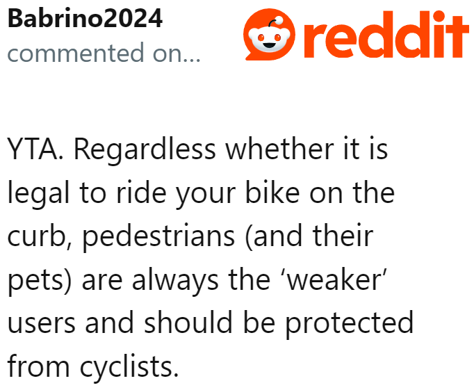 People heavily criticized the OP for what they did, especially since they're not prioritizing pedestrian safety in a path designated for pedestrians.