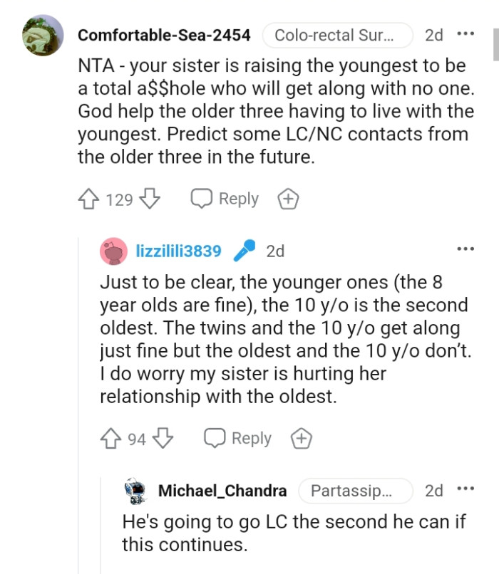 The OP is worried her sister is hurting the relationship with the oldest