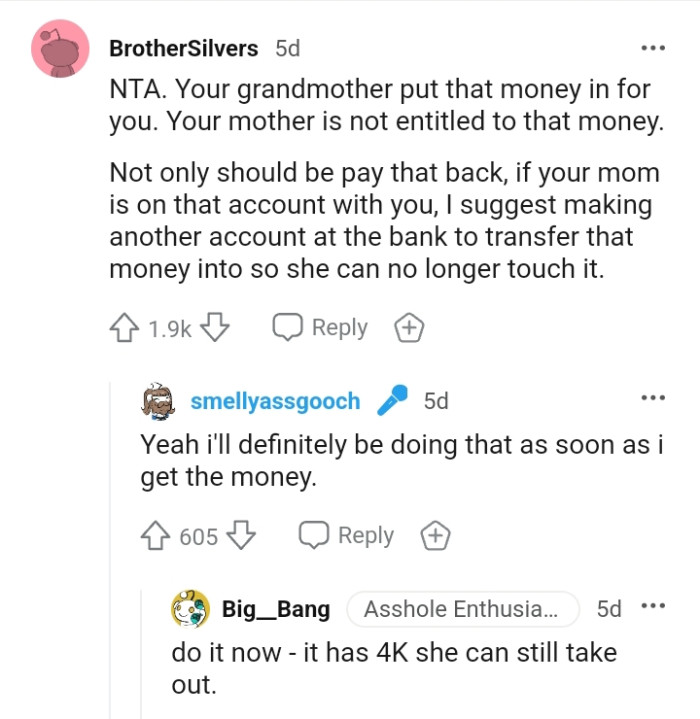 Teenager Wants Her Mom To Return A Huge Chunk Of Money She Took From