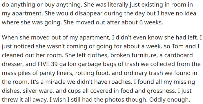Finally, Amy moved out and left her room in awful condition: