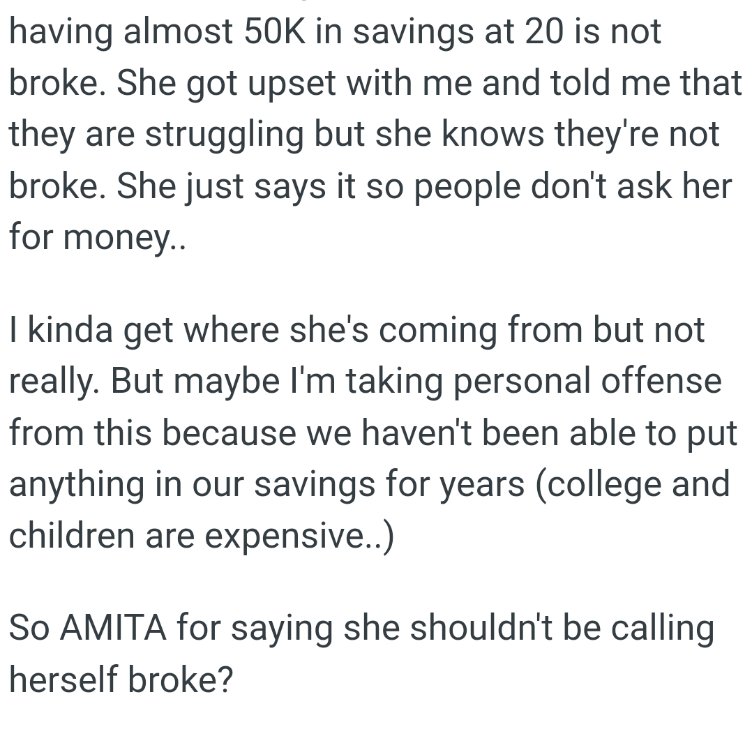 The OP has not been able to put anything in their savings for years