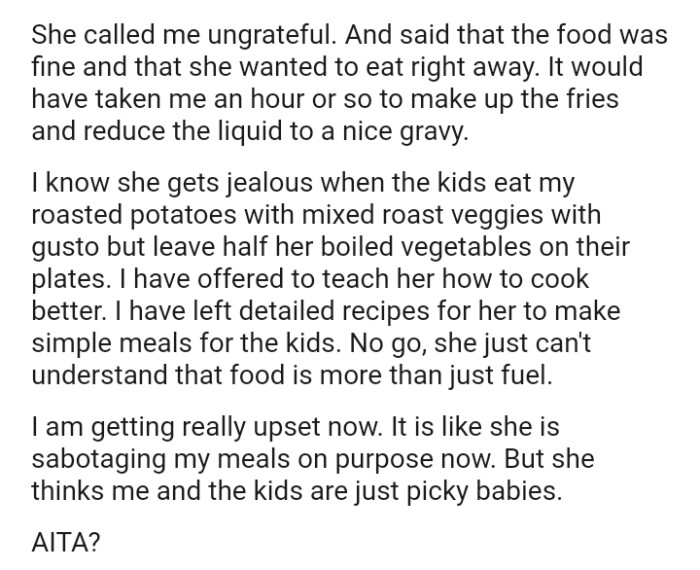 The OP has left detailed recipes for his wife to make simple meals for the kids