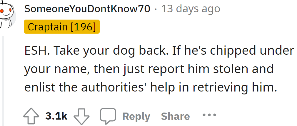 If the dog is chipped, the OP can report it stolen to take it back