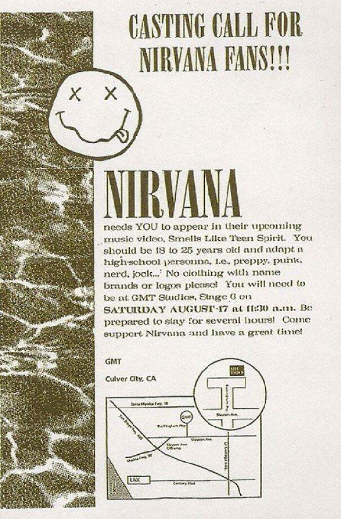19. Nirvana's call sheet for the Smells Like Teen Spirit music video in 1991