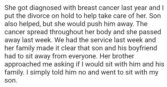 Late wife's brother approached the OP asking if he would sit with him and his family but he declined