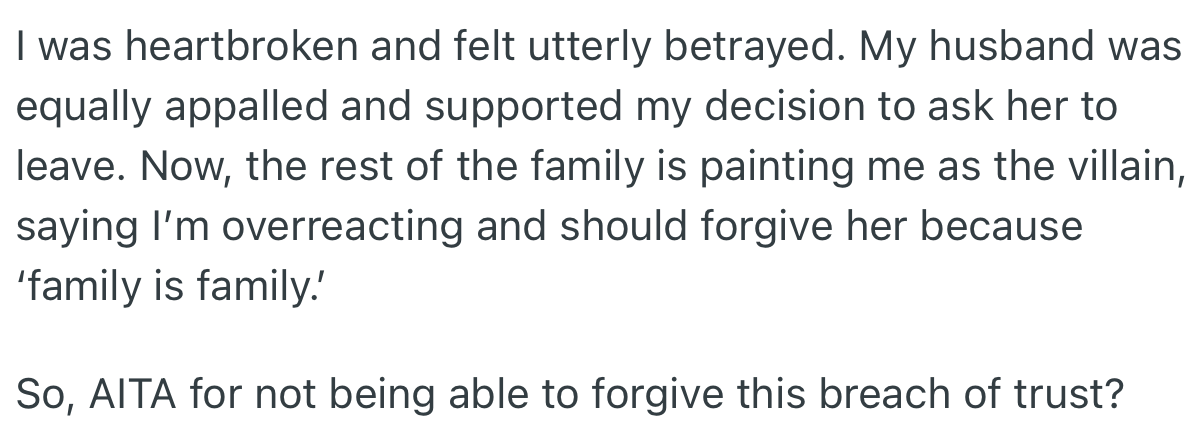 OP and her husband asked MIL to leave. Now the family is painting her as the villain