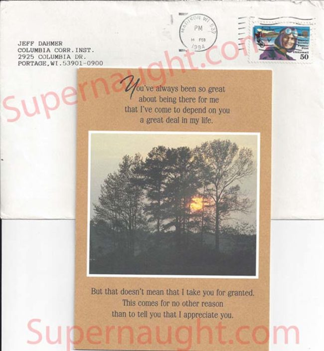 10. Jeffrey Dahmer's correspondence from prison is scarce, reflected in the pricing of his signed letters. A 1994 signed Valentine's Day card is currently listed at $4,900.