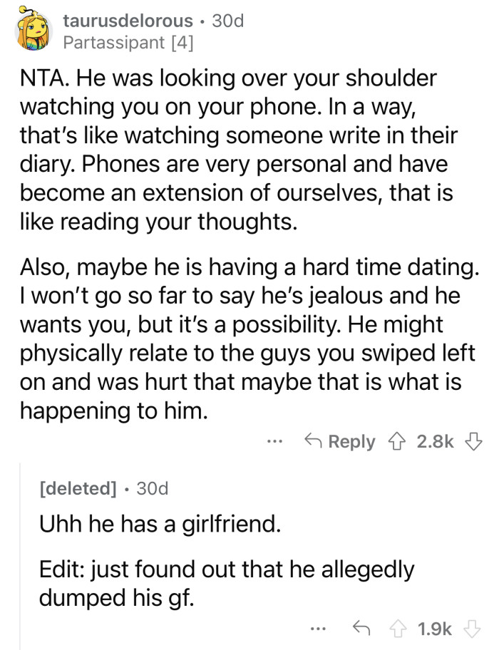 OP's friend might be having a hard time dating and probably related to those 'rejected' guys.